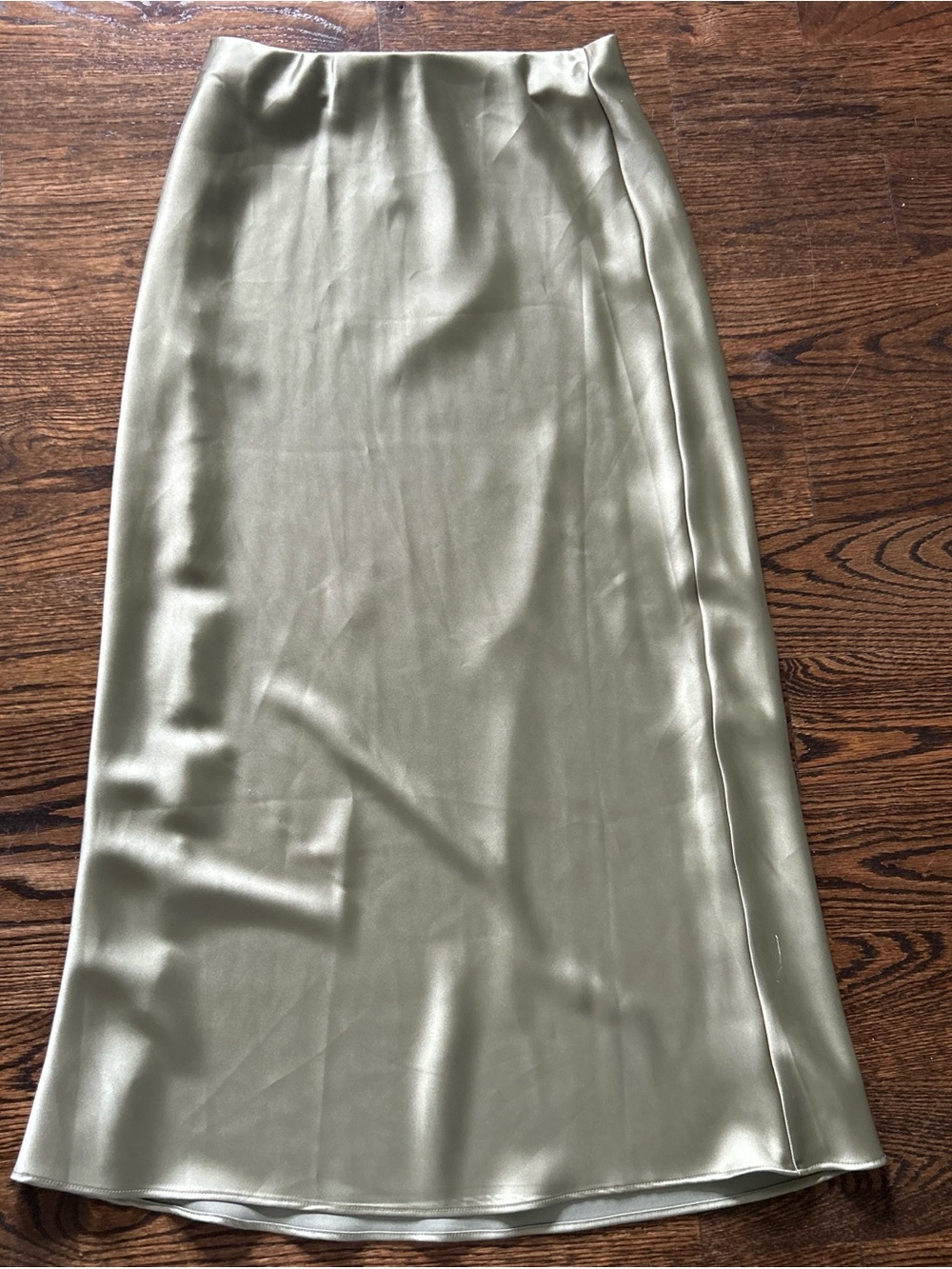 Satin Bias Midi Skirt in Light Sage